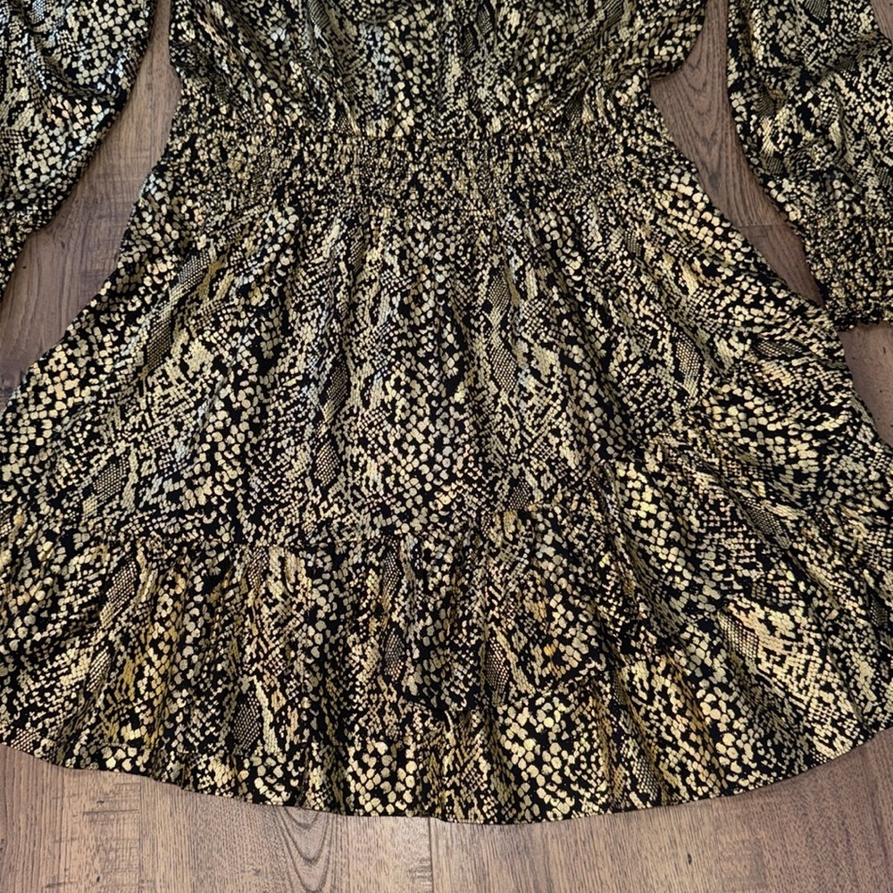 Michael Kors Gold Metallic Long-Sleeve Ruffle Hem Dress - Picture 4 of 12